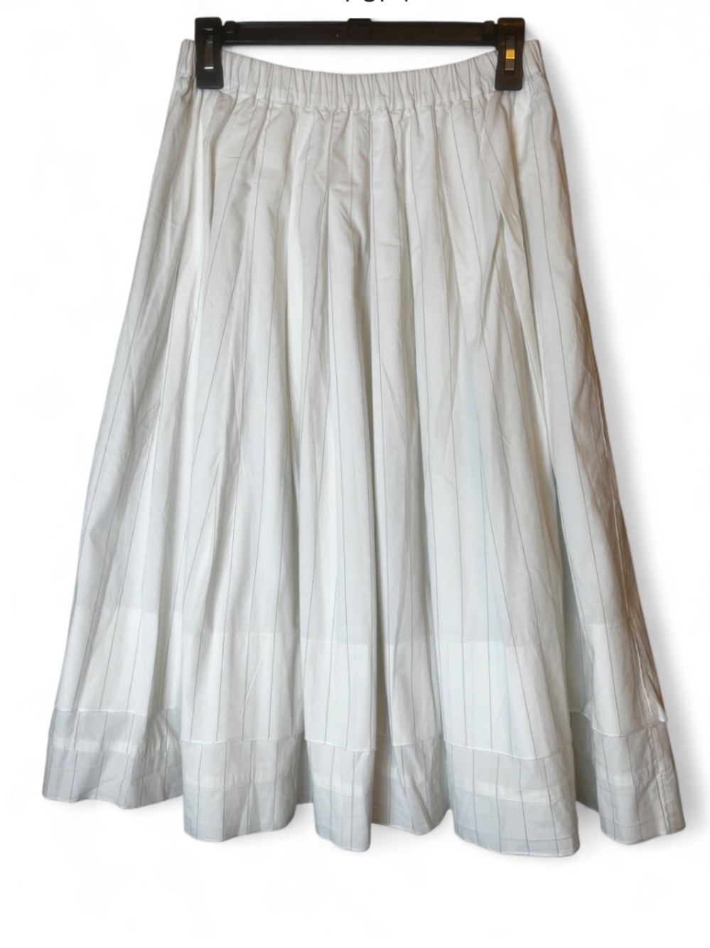 Giovanna Guglielmi Working Overtime White with Grey Stripes Flouncy Skirt Sz M